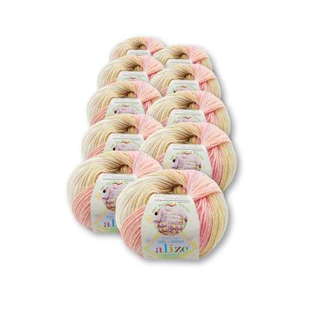 Пряжа для вязания Alize baby wool batik бамбук шерсть акрил 50 гр 175 м 2807 секционный 10 мотков