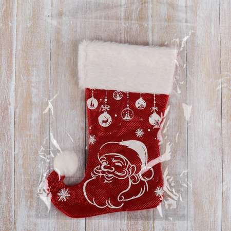 Носок Зимнее волшебство для подарков«Волшебство»Дед Мороз. 18х25 см. бело красный