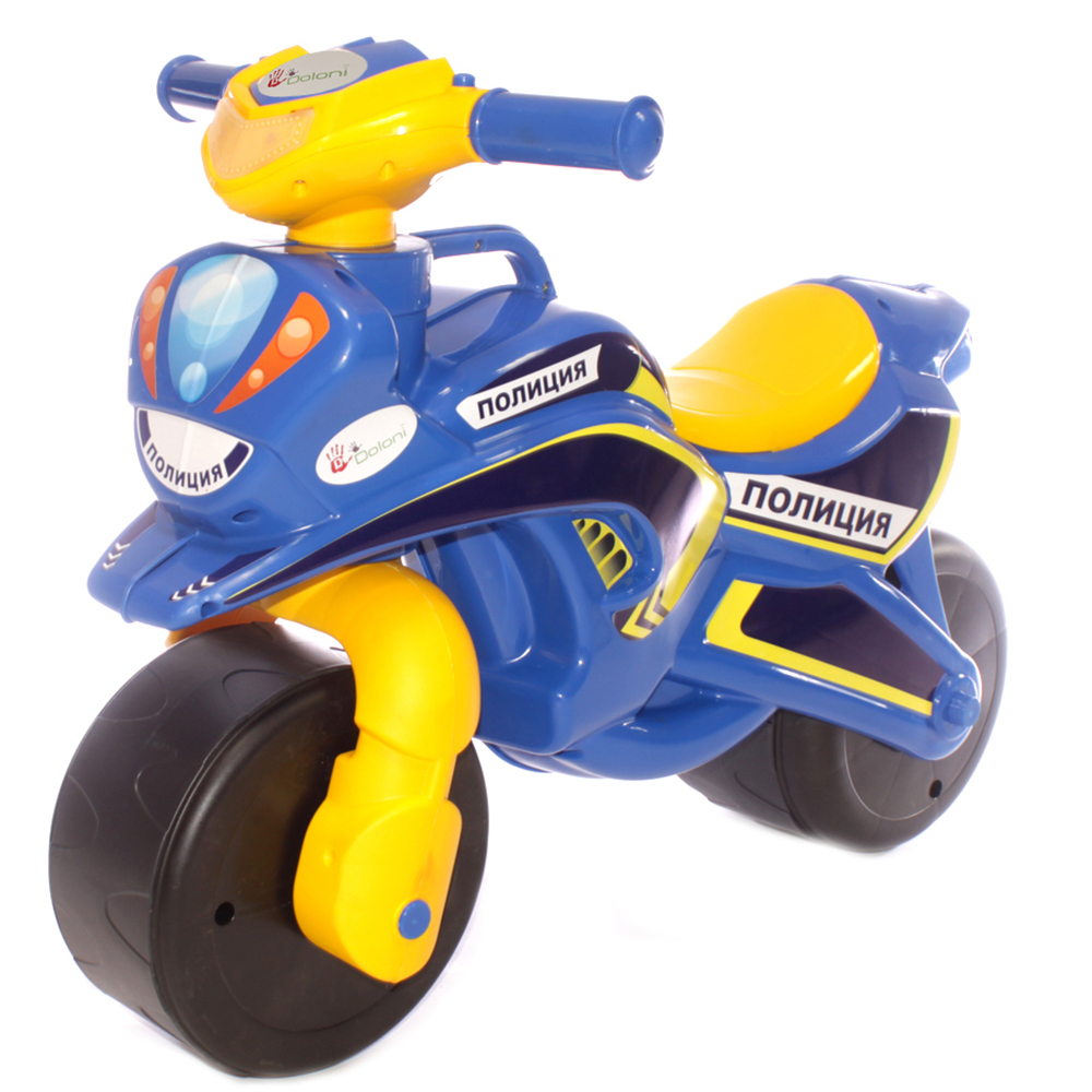 Мотоцикл-каталка Полиция Doloni без музыки сине-желтый - фото 2