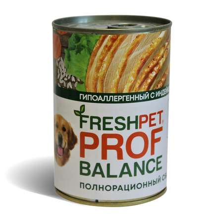 Корм для собак FreshPet Prof Balance с индейкой рисом и тыквой консервированный 410г