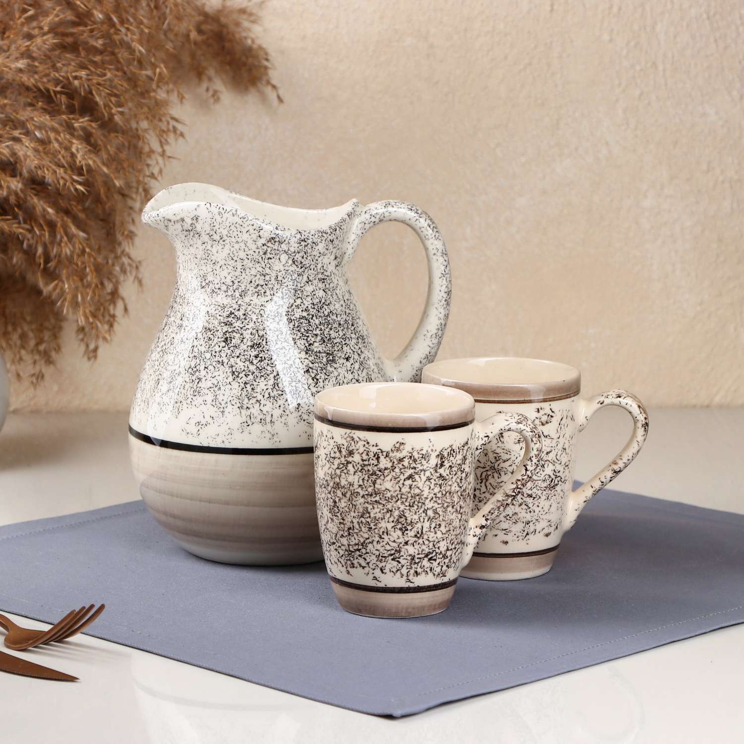 Набор посуды Sima-Land «Персия»керамика серый 3 предмета: кувшин 1.5 л кружки 350 мл Иран - фото 1
