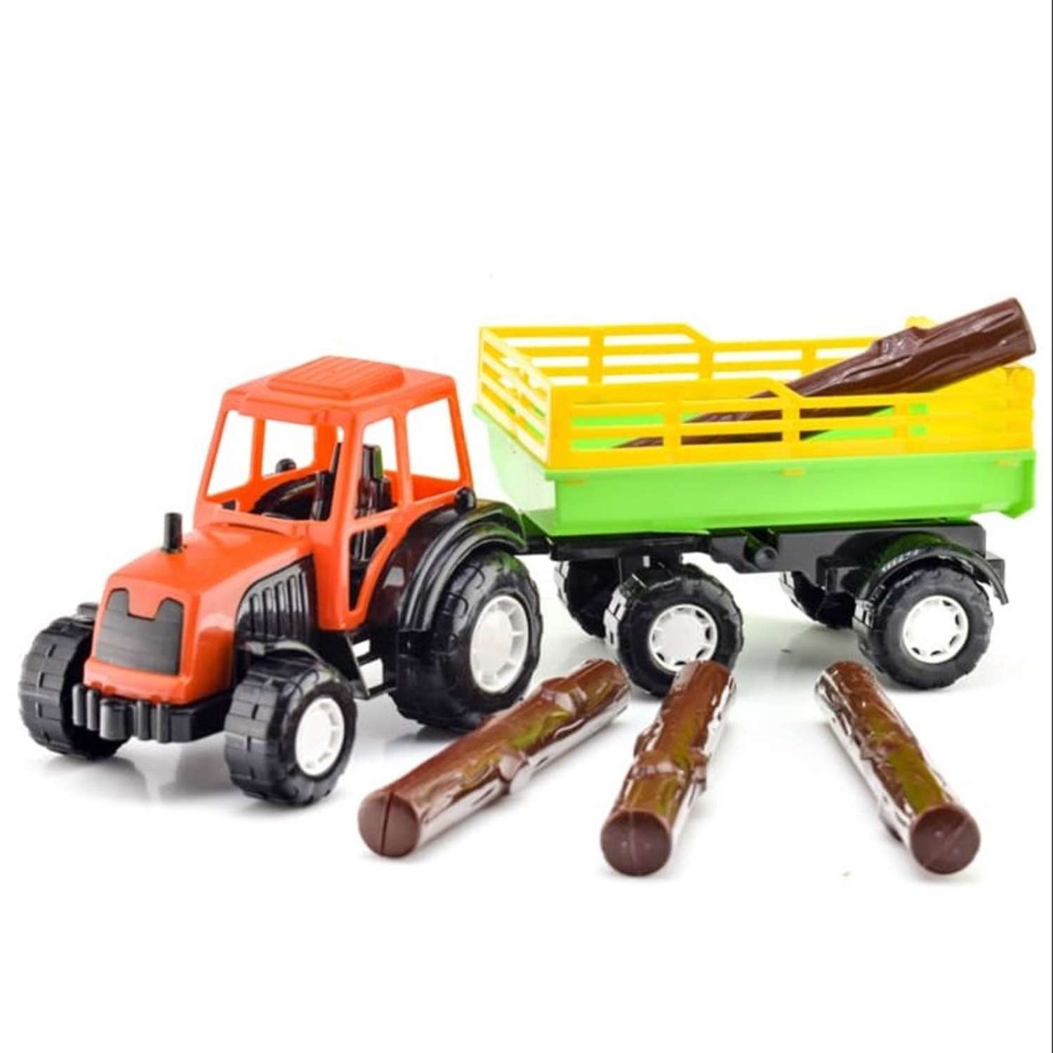 Трактор с прицепом и дровами TOY MIX сельхозтехника размер 42 см BTG-063 - фото 1