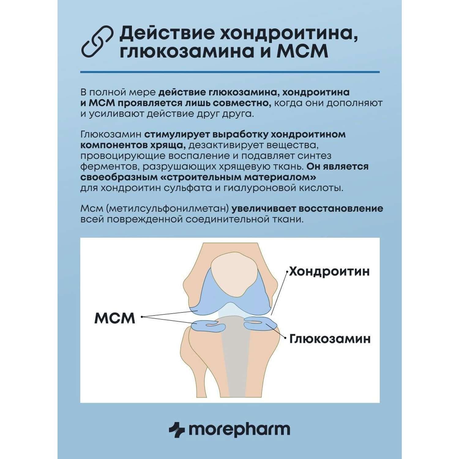 БАД morepharm Глюкозамин хондроитин с MCM добавка для суставов и связок - фото 6