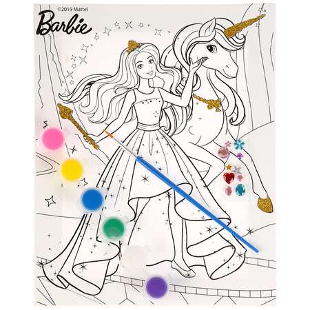 Набор для творчества МультиАРТ Barbie холст для росписи с глиттером и стразами 270351