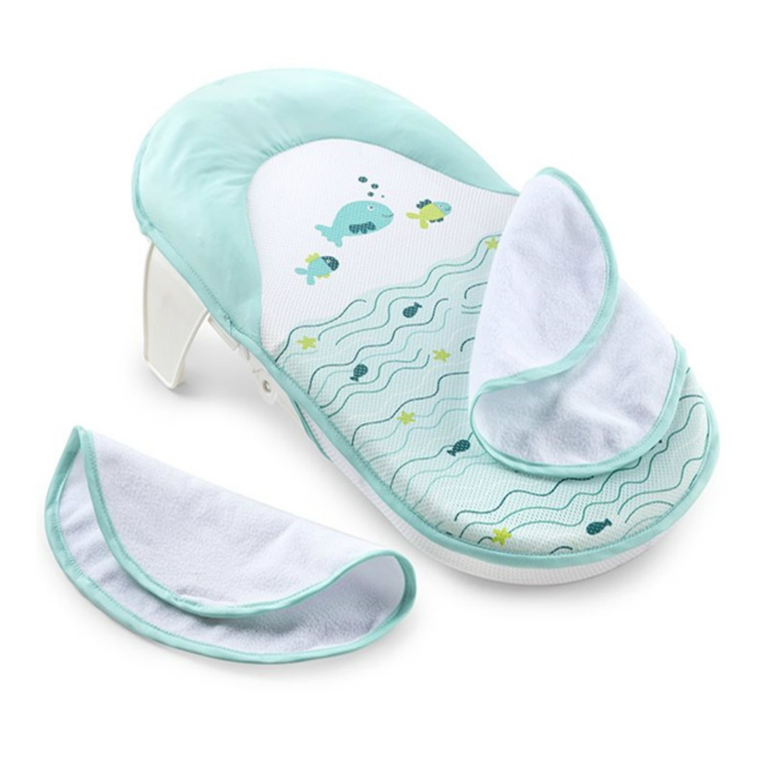 Лежак для купания Summer Infant Bath Sling Рыбки складной Бело-Голубой - фото 1