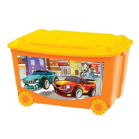 Ящик для игрушек Пластишка на колесах с аппликацией в ассортименте