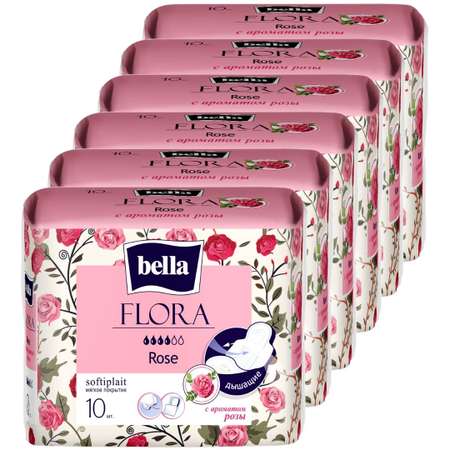 Прокладки женские BELLA FLORA Rose с ароматом розы 10 шт х 6 упаковок