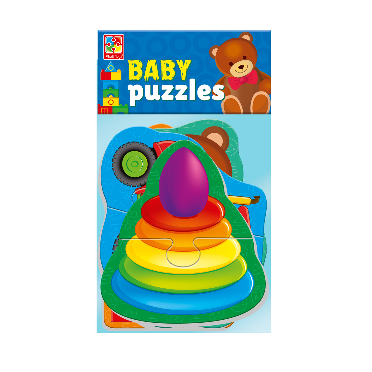 Набор пазлов Vladi Toys мягкие Baby puzzle Игрушки 4 картинки 13 элементов - фото 2