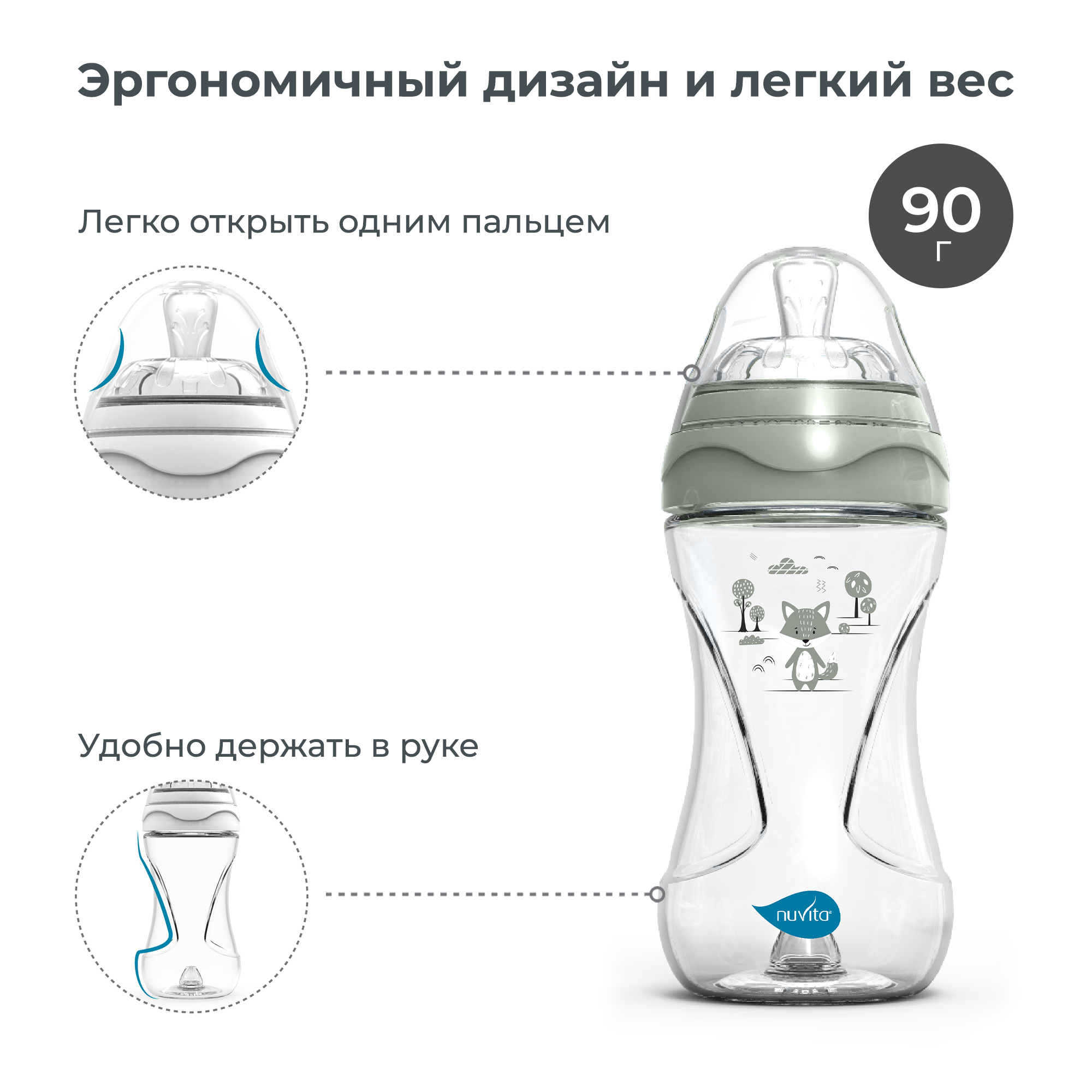 Бутылочка антиколиковая Nuvita Materno Feel пластиковая со средним потоком 250 мл серо-зеленая - фото 7