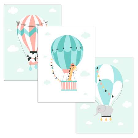 Постеры Woozzee Зверюшки на воздушных шарах 3 шт