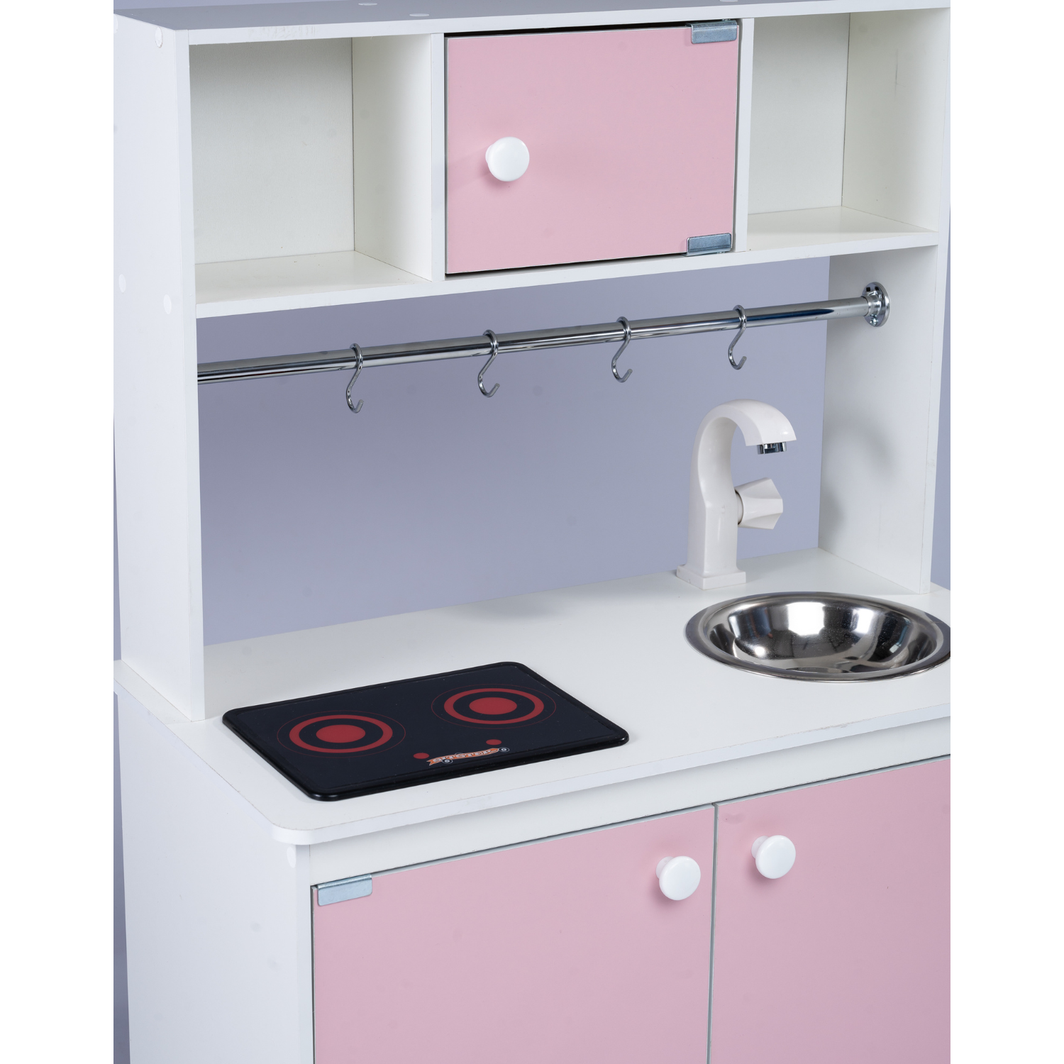 Детская кухня Sitstep рейлинг и интерактивная плита. Розовые фасады - фото 2