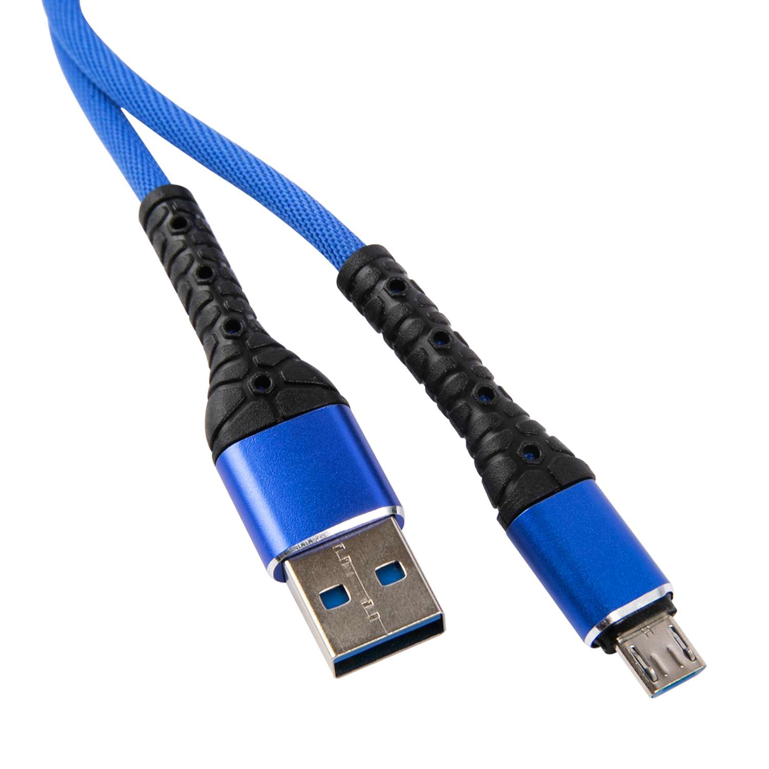 Дата-кабель mObility USB – microUSB 3А тканевая оплетка синий - фото 2