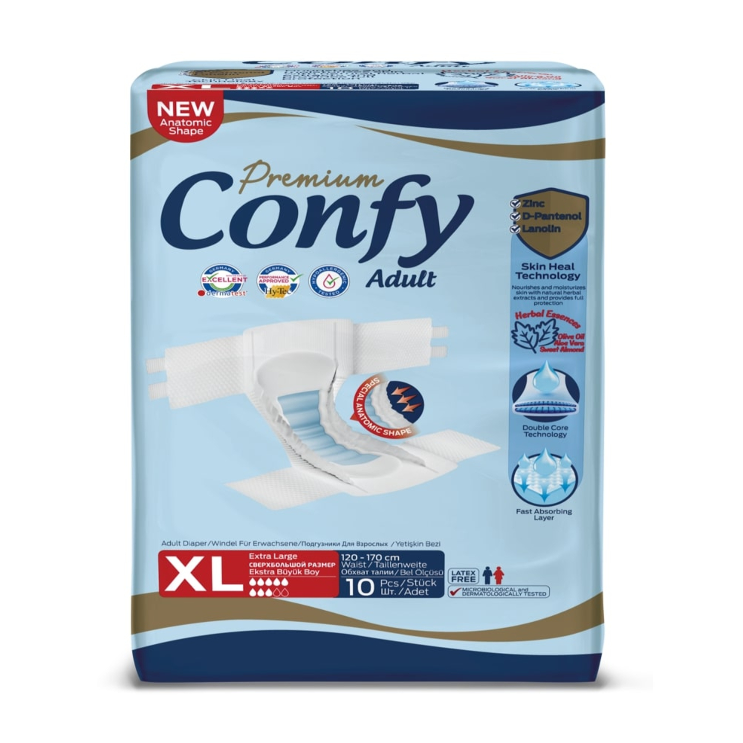 Подгузники для взрослых CONFY Adult Premium XL10 размер XL талия 120-170 см 10 шт - фото 1