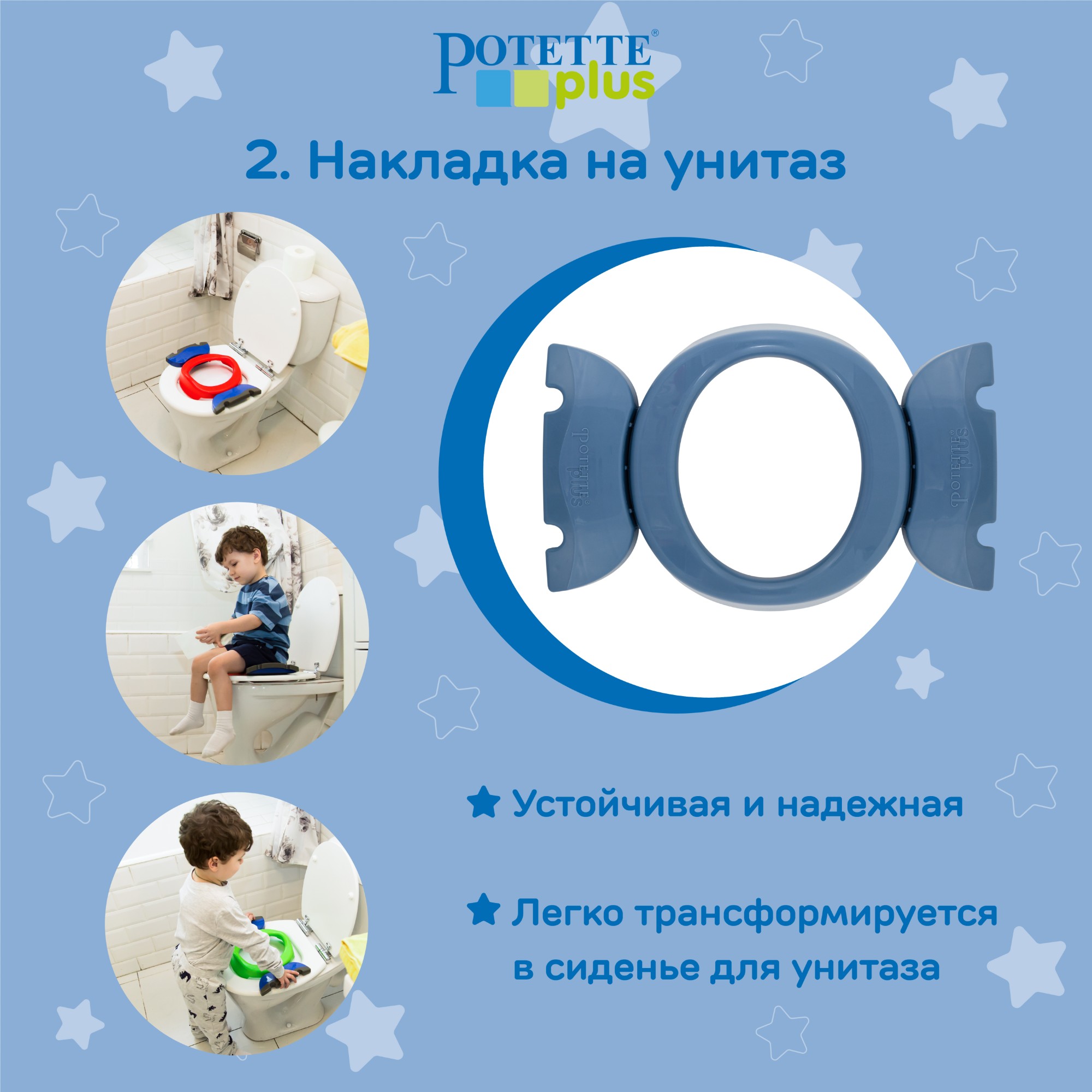 Дорожный горшок Potette Plus складной + 3 одноразовых пакета сказочно синий - фото 5