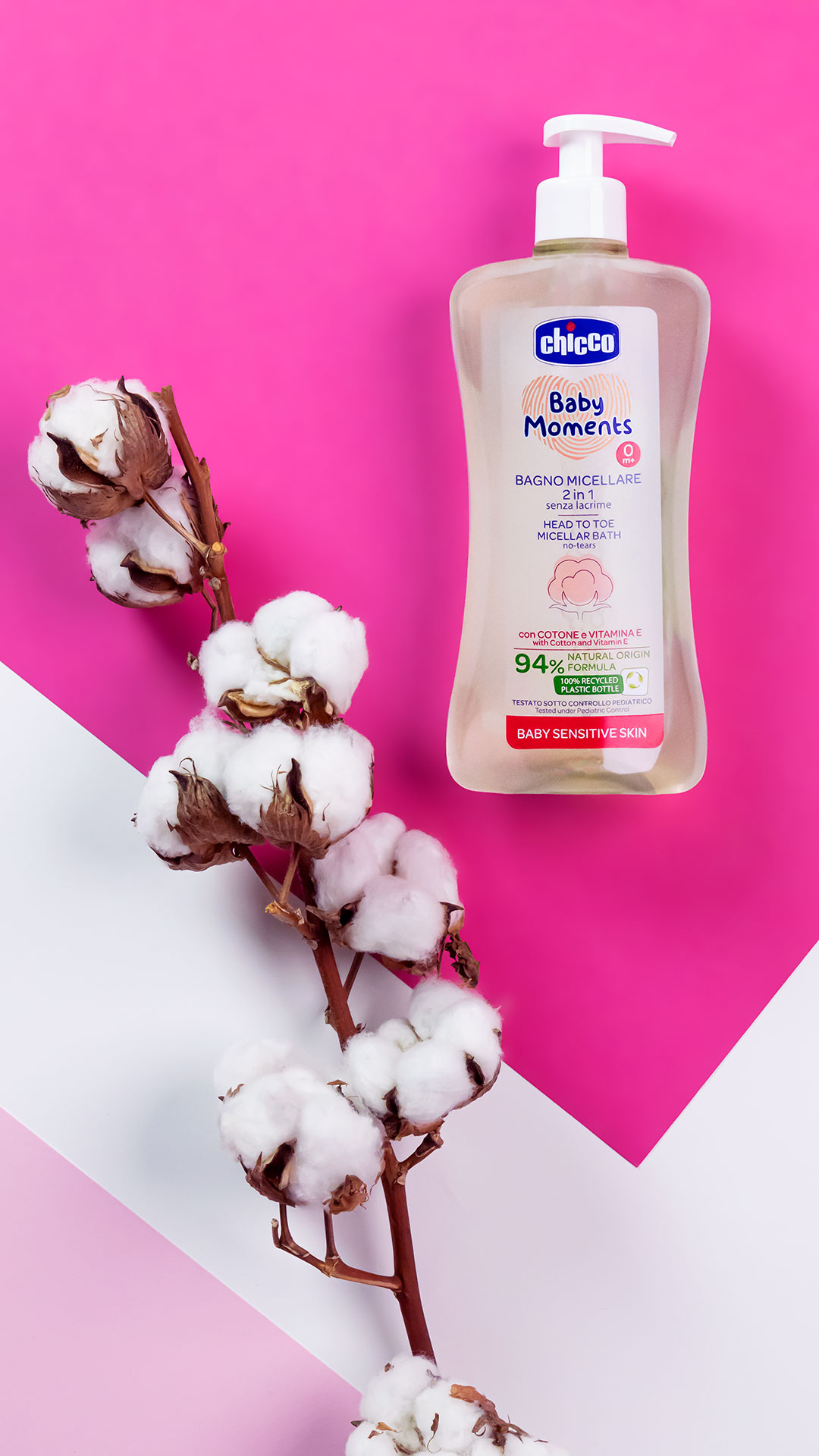 Пена для ванн Chicco Sensitive Skin мицеллярная 2 в 1 500 мл средство для мытья волос и тела с маслом хлопка - фото 2