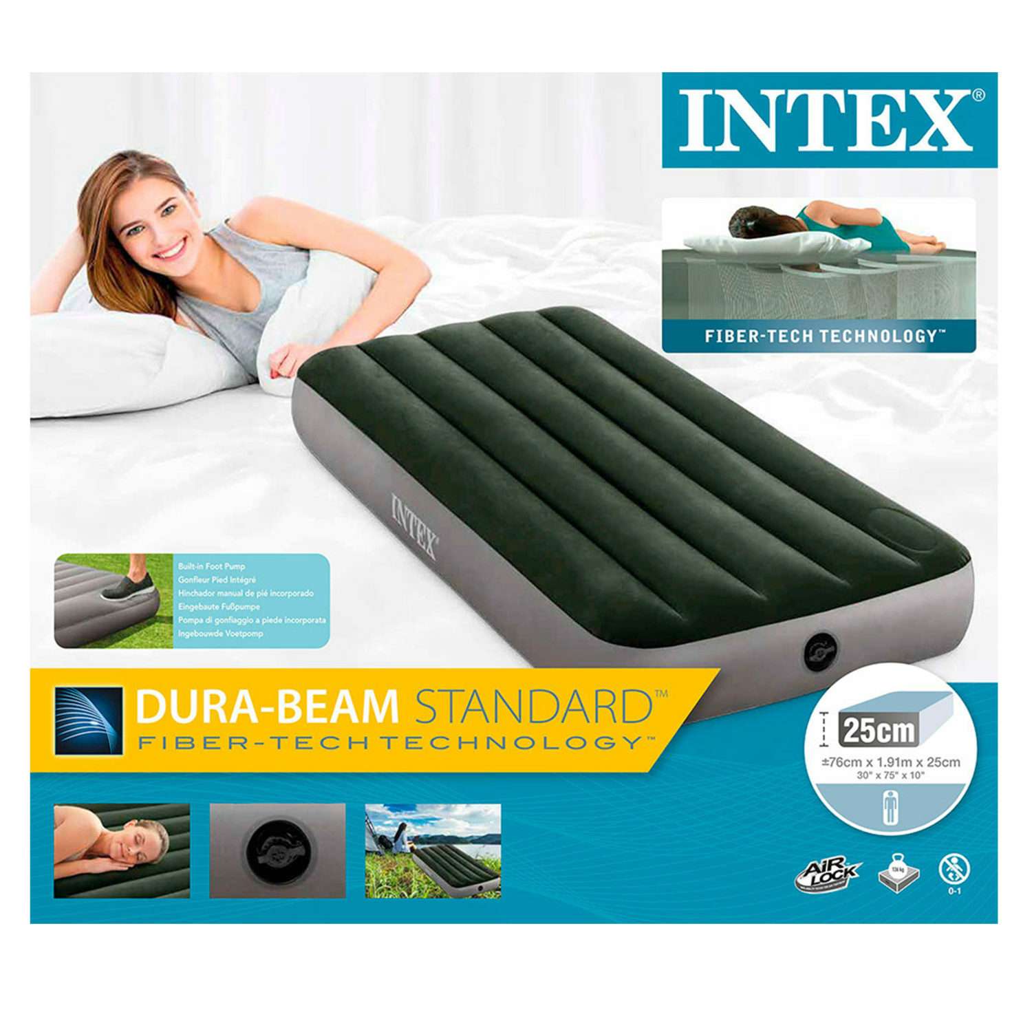 Надувной матрас INTEX кровать дюра бим дауни с встроенным насосом 76х191х25 см - фото 4