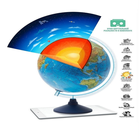 Глобус Globen Земли Интерактивный рельефный 32 см с подсветкой от батареек VR очки