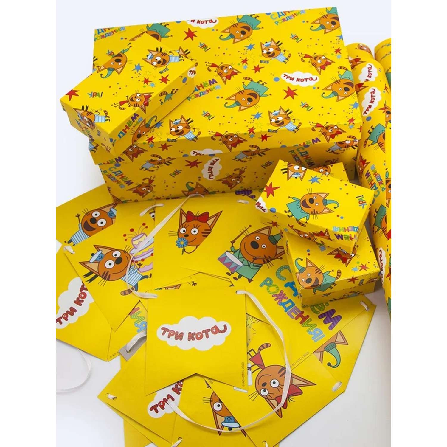Бумага упаковочная Riota Три кота желтая 70*100 см 2 листа - фото 3