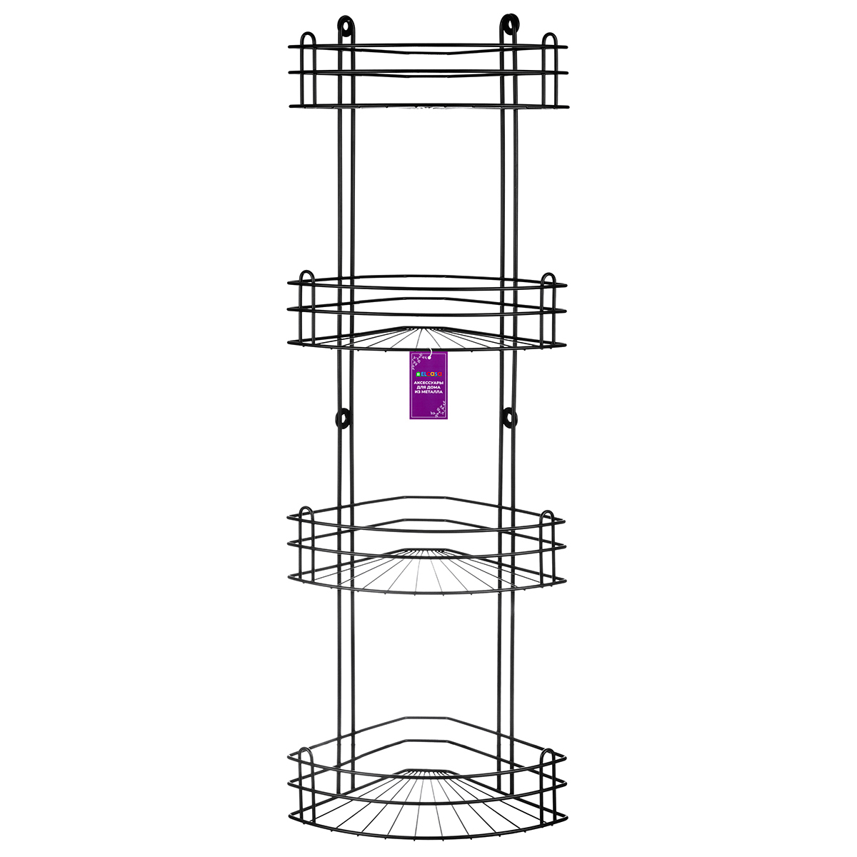 Полка для ванной угловая El Casa 4-х ярусная 28.6х18х85 см Черная радиальная глубокая - фото 7