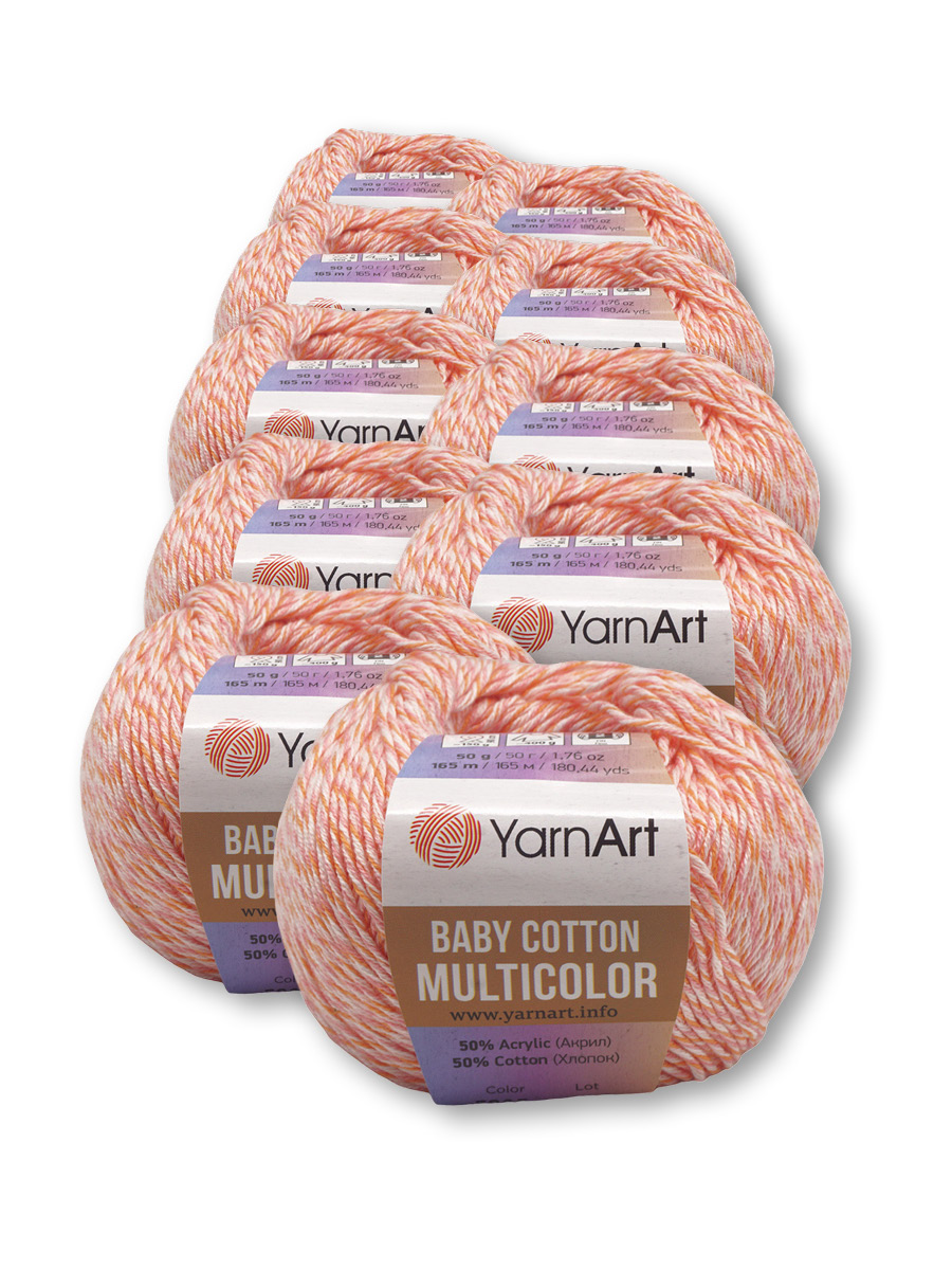 Пряжа для вязания YarnArt Baby cotton multicolor 50 гр 165 м хлопок акрил детская 10 мотков цвет 5205 - фото 3