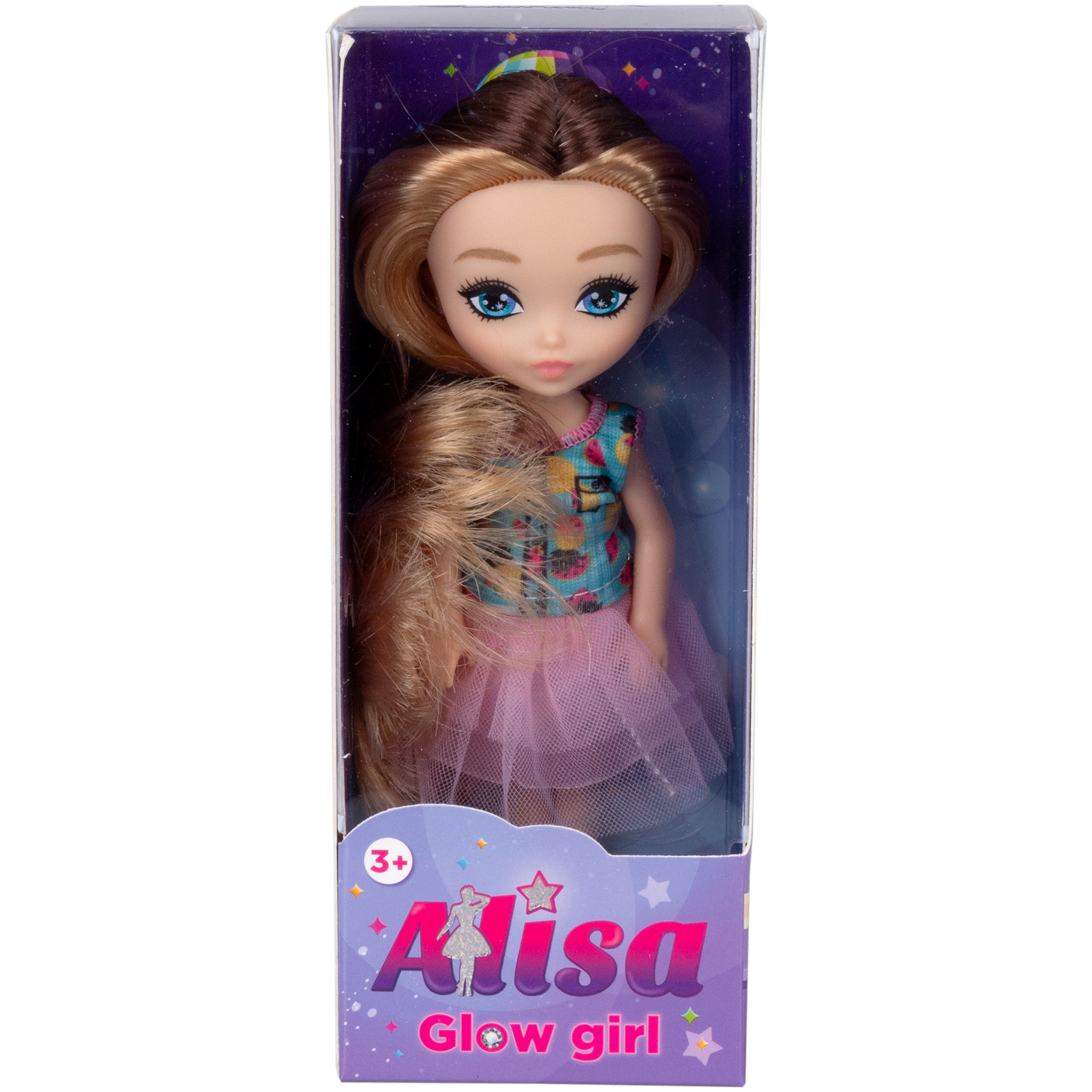 Кукла для девочки Alisa glow girl 1TOY мини c разноцветными волосами гнущиеся коленями в розовой юбке 15 см Т25195-1 - фото 2