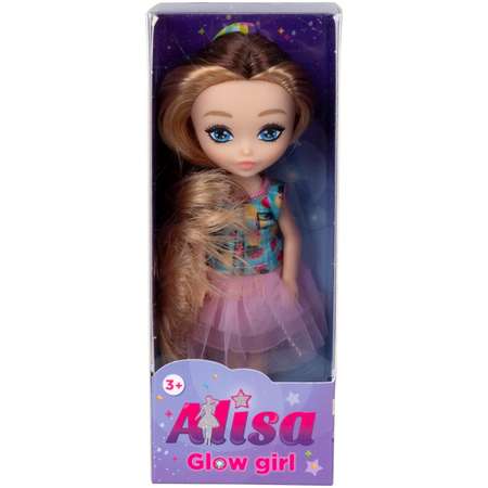 Кукла для девочки Alisa glow girl 1TOY мини c разноцветными волосами гнущиеся коленями в розовой юбке 15 см