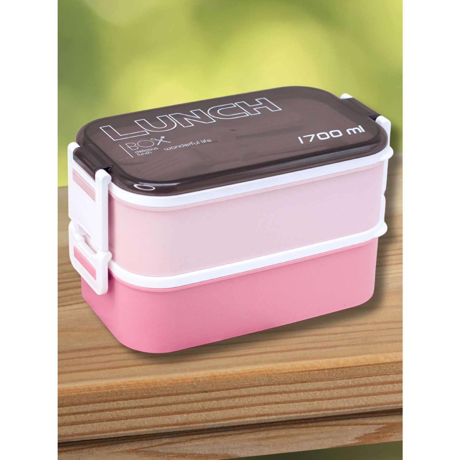 Ланч-бокс контейнер для еды iLikeGift New style pink с приборами - фото 5