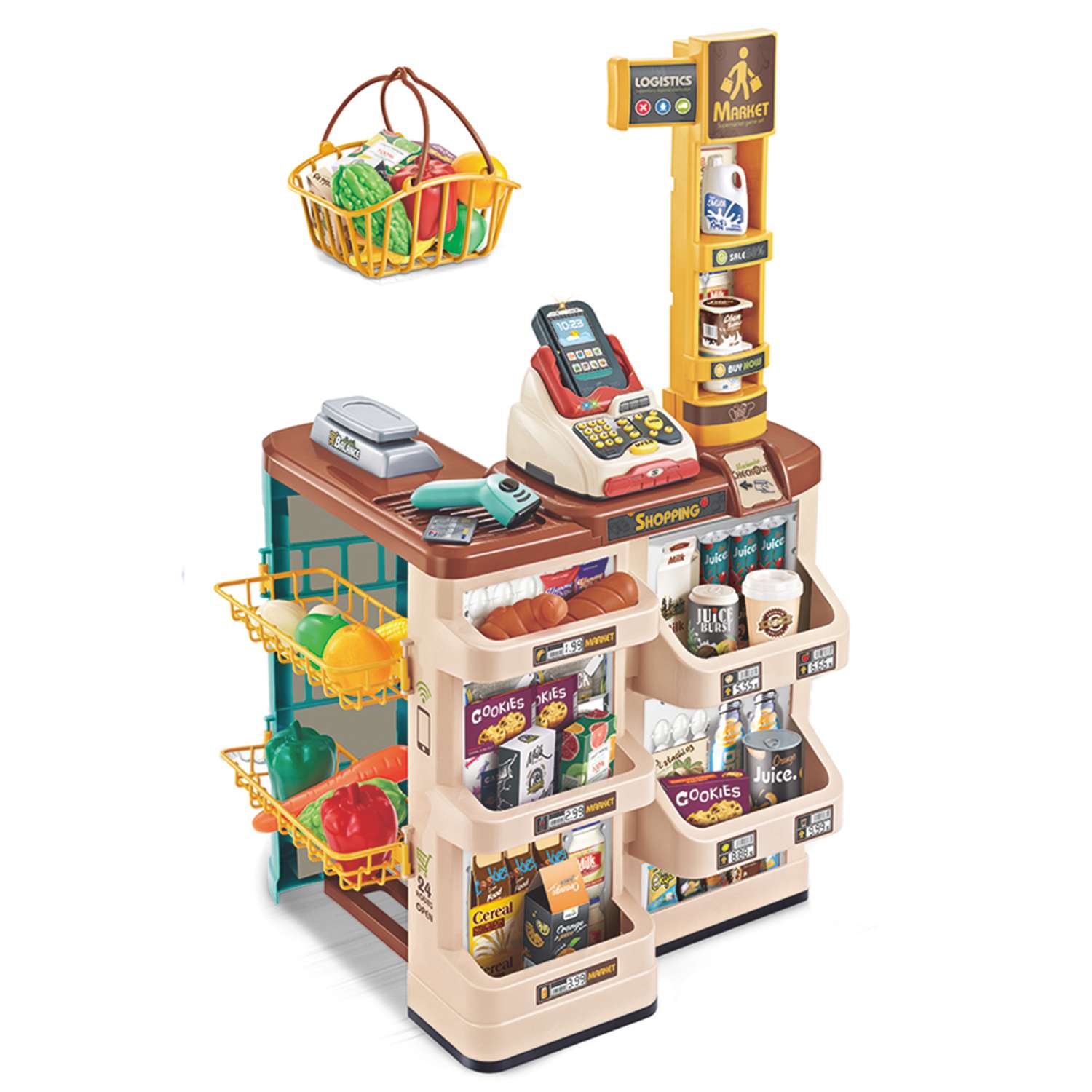 Игровой набор Jiacheng Супермаркет с корзинкой и продуктами 48 предметов - фото 1