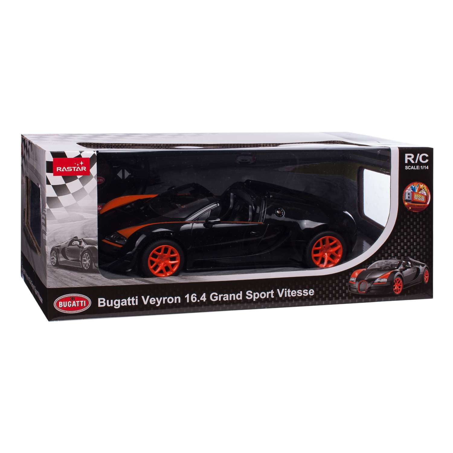 Машинка на радиоуправлении Rastar Bugatti Vitesse USB 1:14 Черная - фото 2