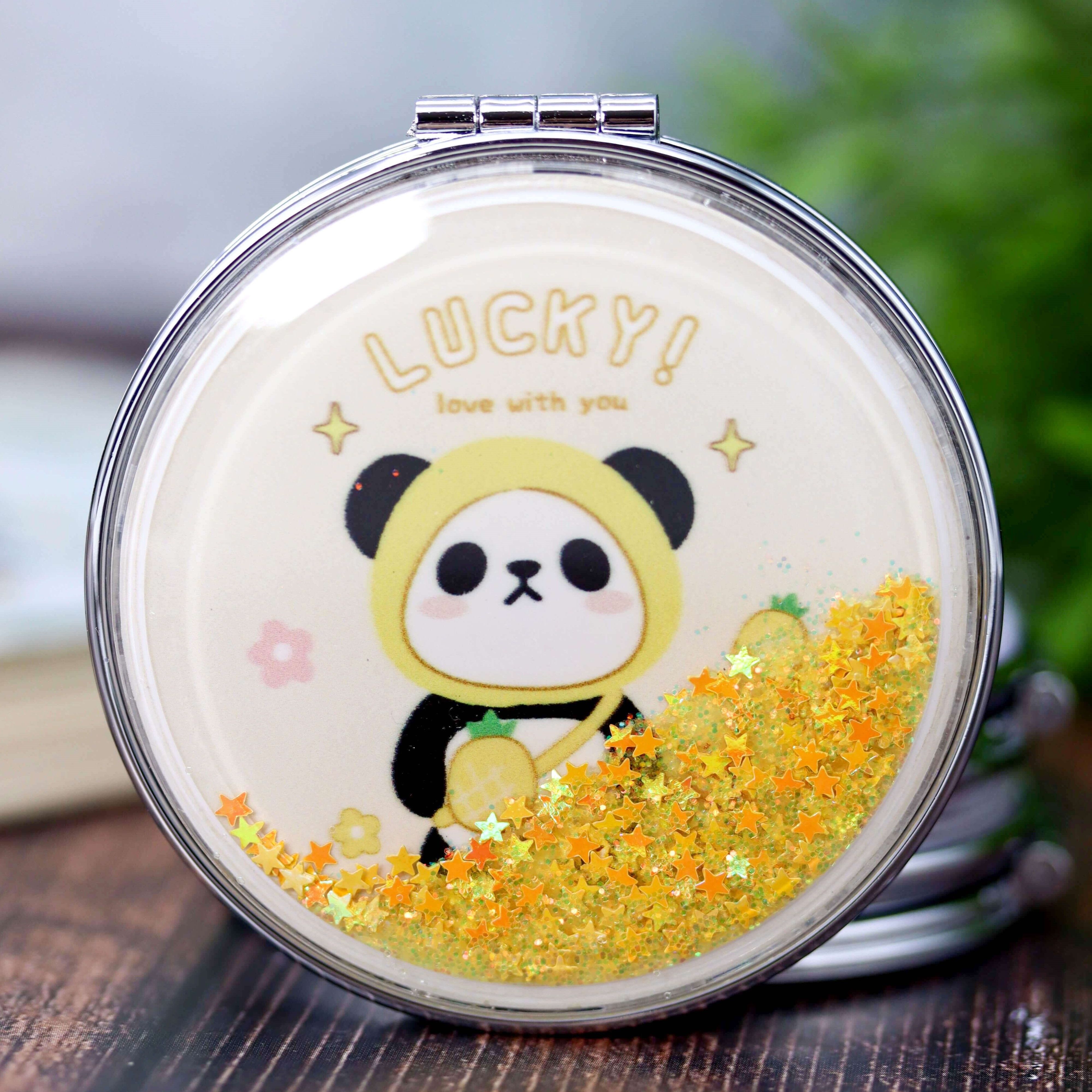Зеркало карманное iLikeGift Lucky panda pineapple yellow с увеличением - фото 1