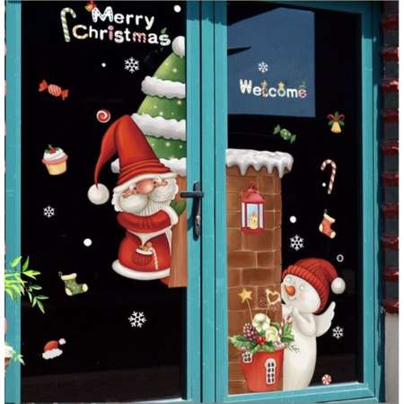 Наклейка Sima-Land пластик интерьерная цветная «Дедушка Мороз и снеговичок» набор 2 листа 45х60 см