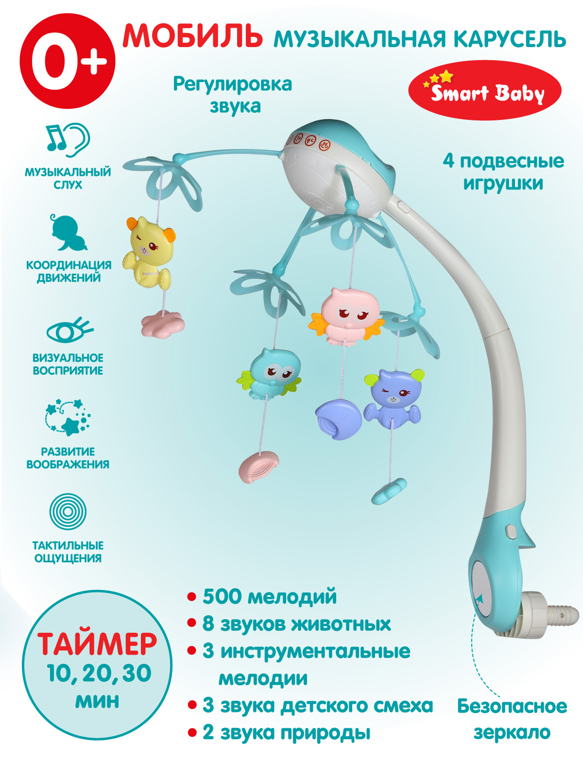 Мобиль на кроватку ДЖАМБО Музыкальная карусель 500 мелодий - фото 2