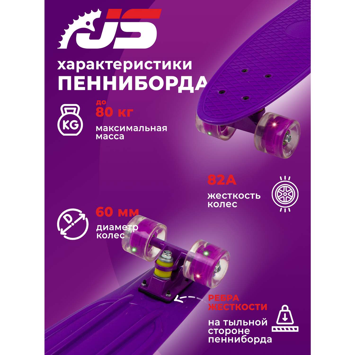 Скейтборд JETSET Скейтборд детский- фиолетовый - фото 3