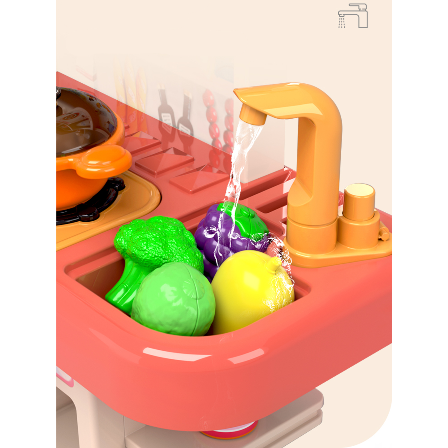 Интерактивная детская кухня SHARKTOYS С водой светом паром звуками посудой продуктами 43 предмета - фото 4