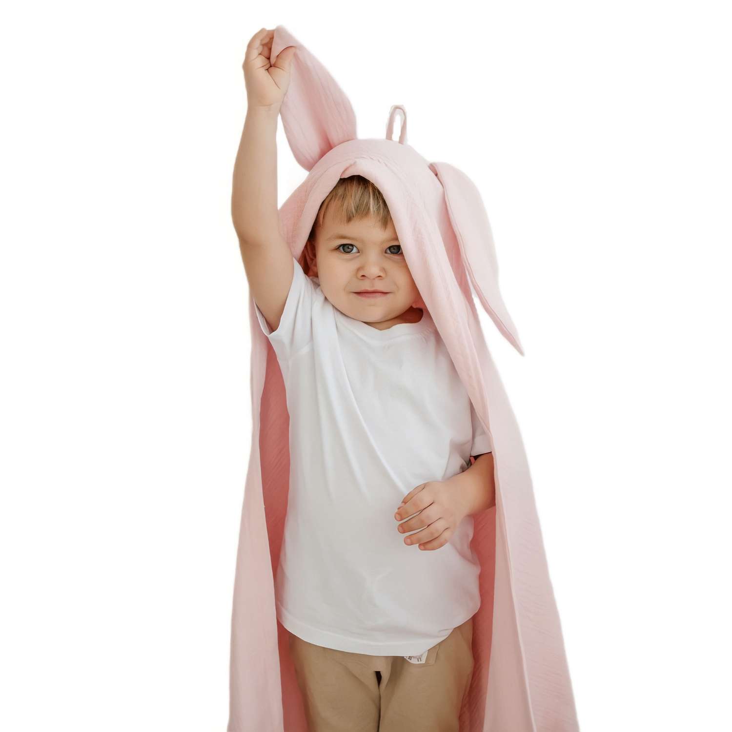 Муслиновое полотенце EcoMuslin с капюшоном розовый зайчик 110х110 см - фото 2