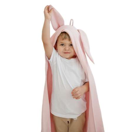 Муслиновое полотенце EcoMuslin с капюшоном розовый зайчик 110х110 см