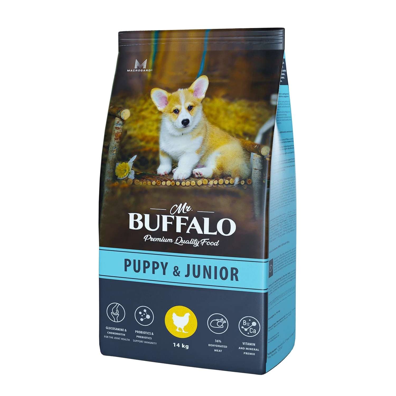 Корм для собак Mr.Buffalo Puppy Junior всех пород с курицей сухой 14кг - фото 1