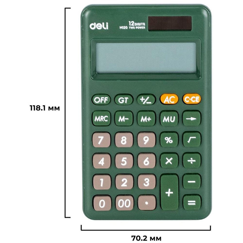 Калькулятор Deli настольный компактный EM120 12 размер 118x70 мм зеленый - фото 2