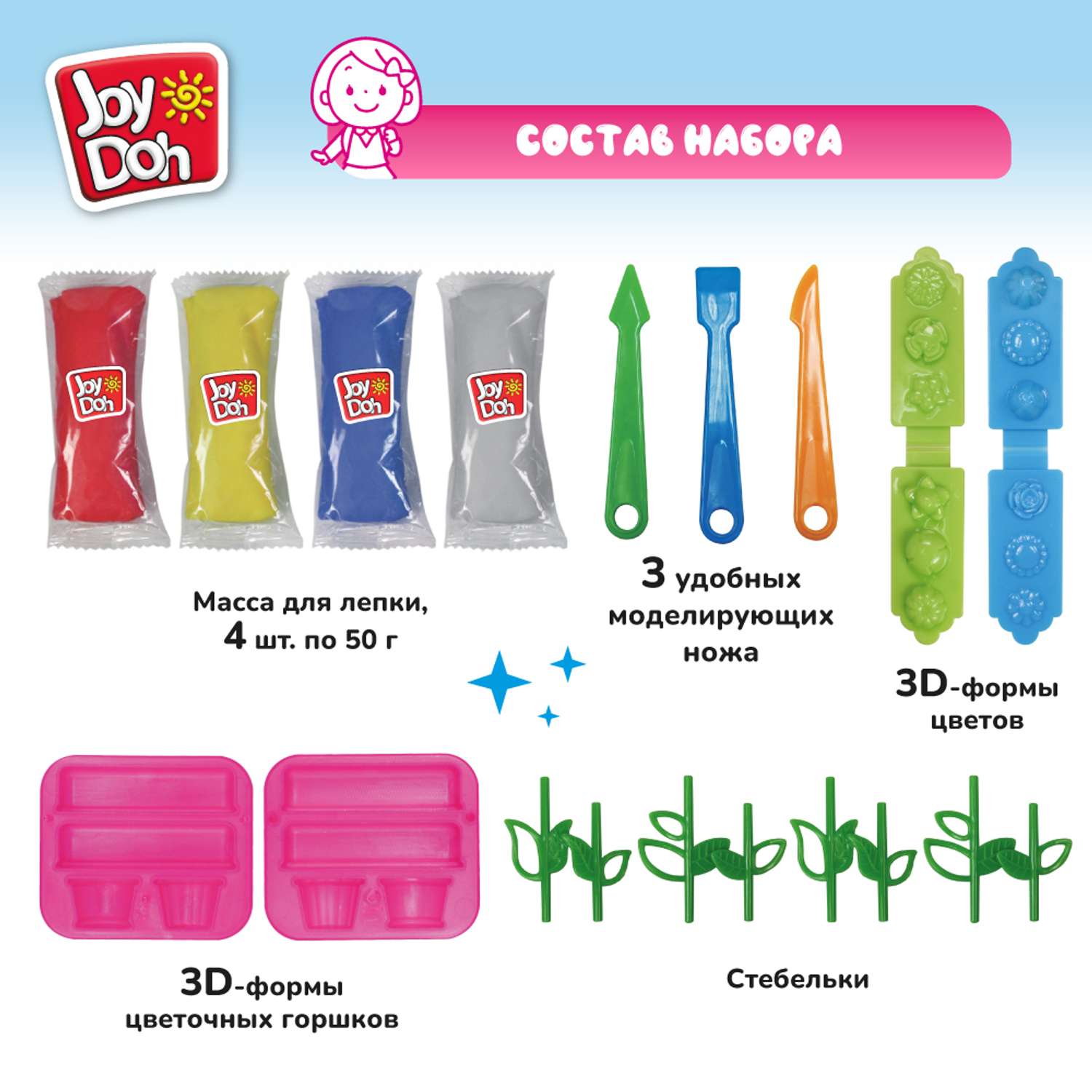 Набор для лепки Joy-Doh Цветочная оранжерея 4*50г FLOW-200 bag - фото 2