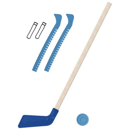 Набор для хоккея Задира Клюшка хоккейная детская синяя 80 см + шайба + Чехлы для коньков голубые