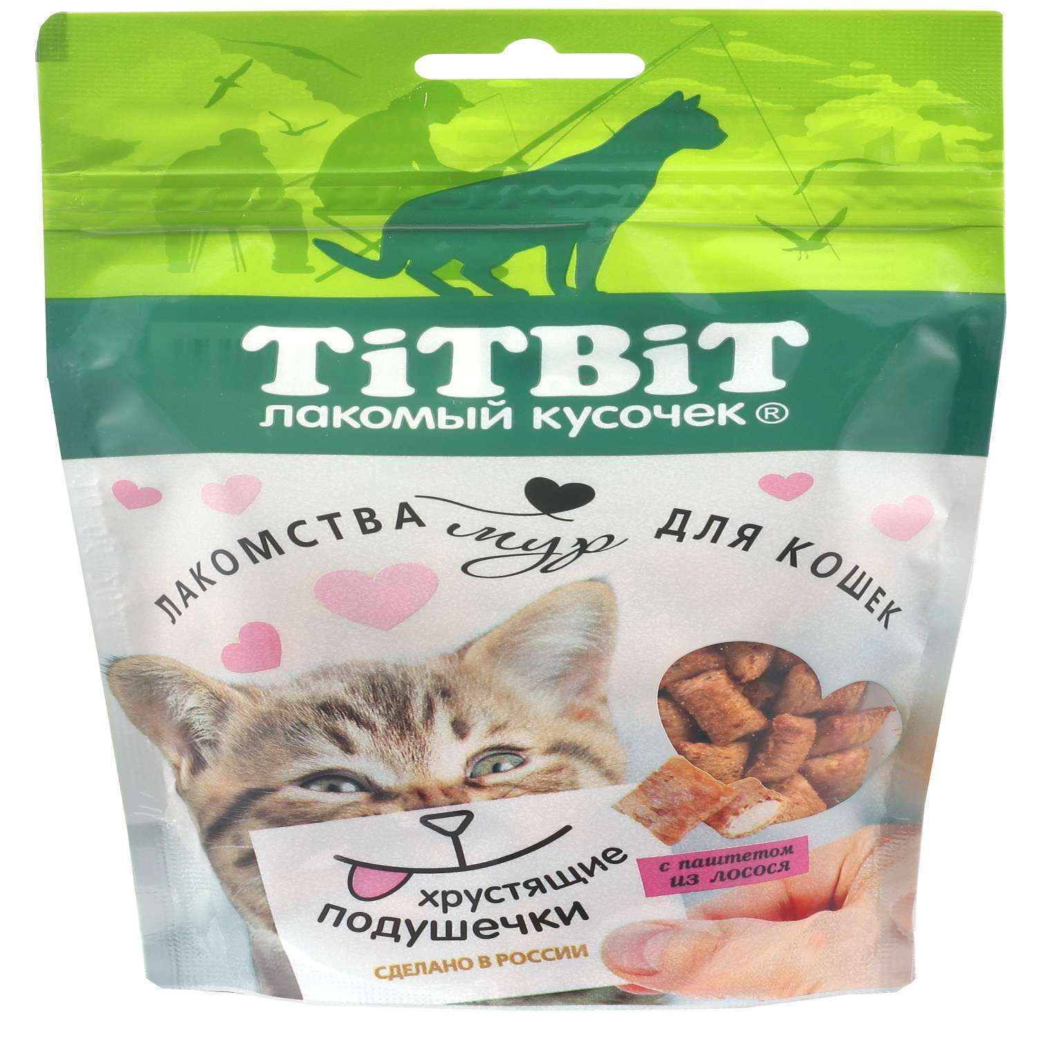 Лакомство для кошек Titbit 100г хрустящие подушечки с паштетом из лосося - фото 1