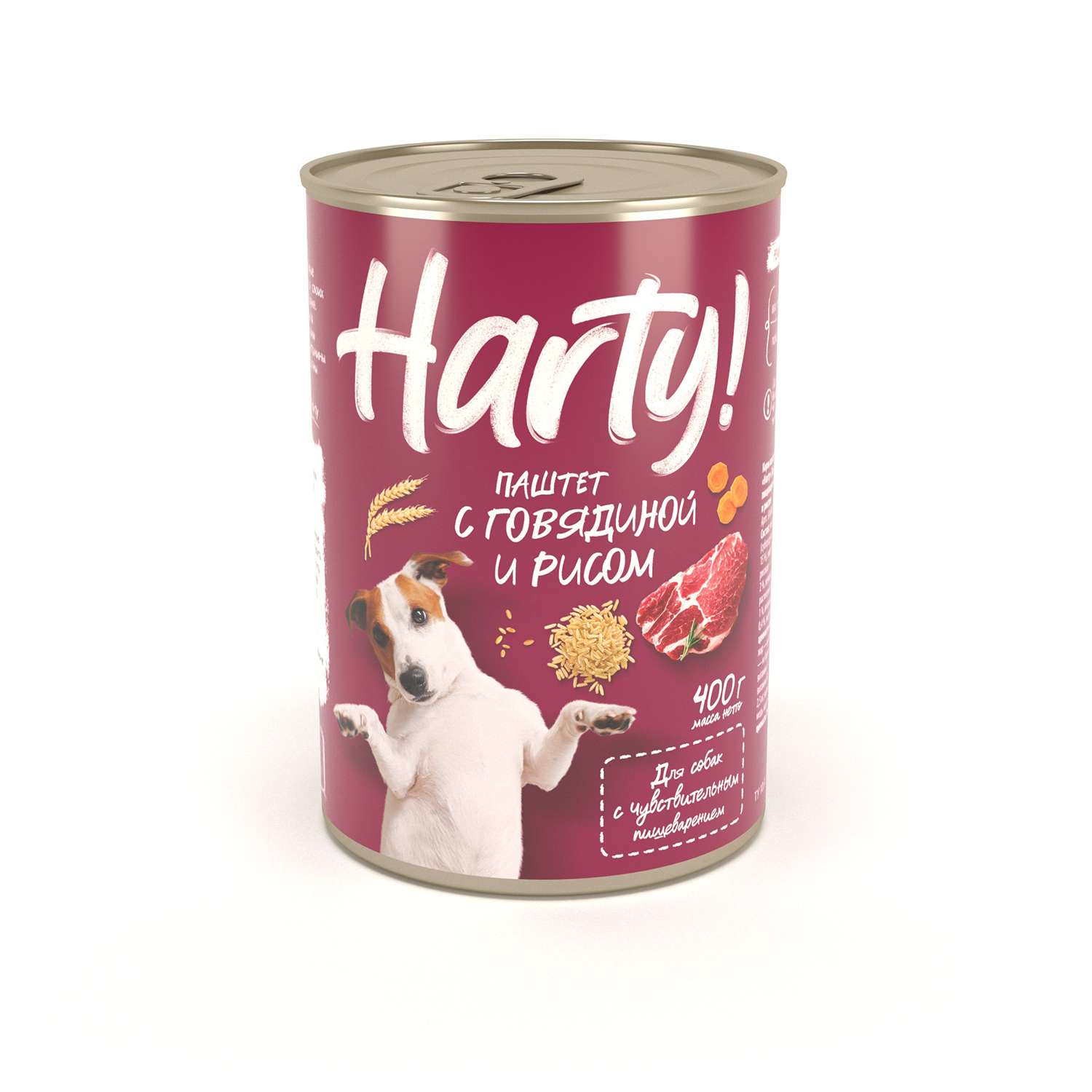 Корм для собак Harty 400г паштет с говядиной и рисом для чувствительного пищеварения консервированный - фото 1