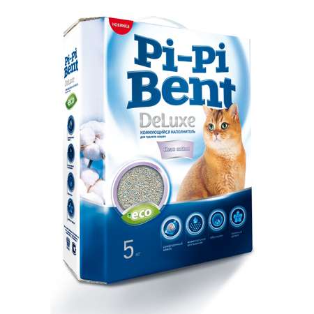 Наполнитель для кошек Pi-Pi-Bent DeLuxe Clean Сotton комкующийся 5кг