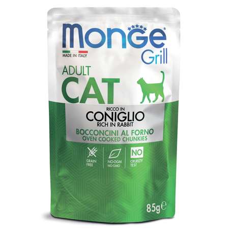 Корм для кошек MONGE Cat Grill итальянский кролик пауч 85г