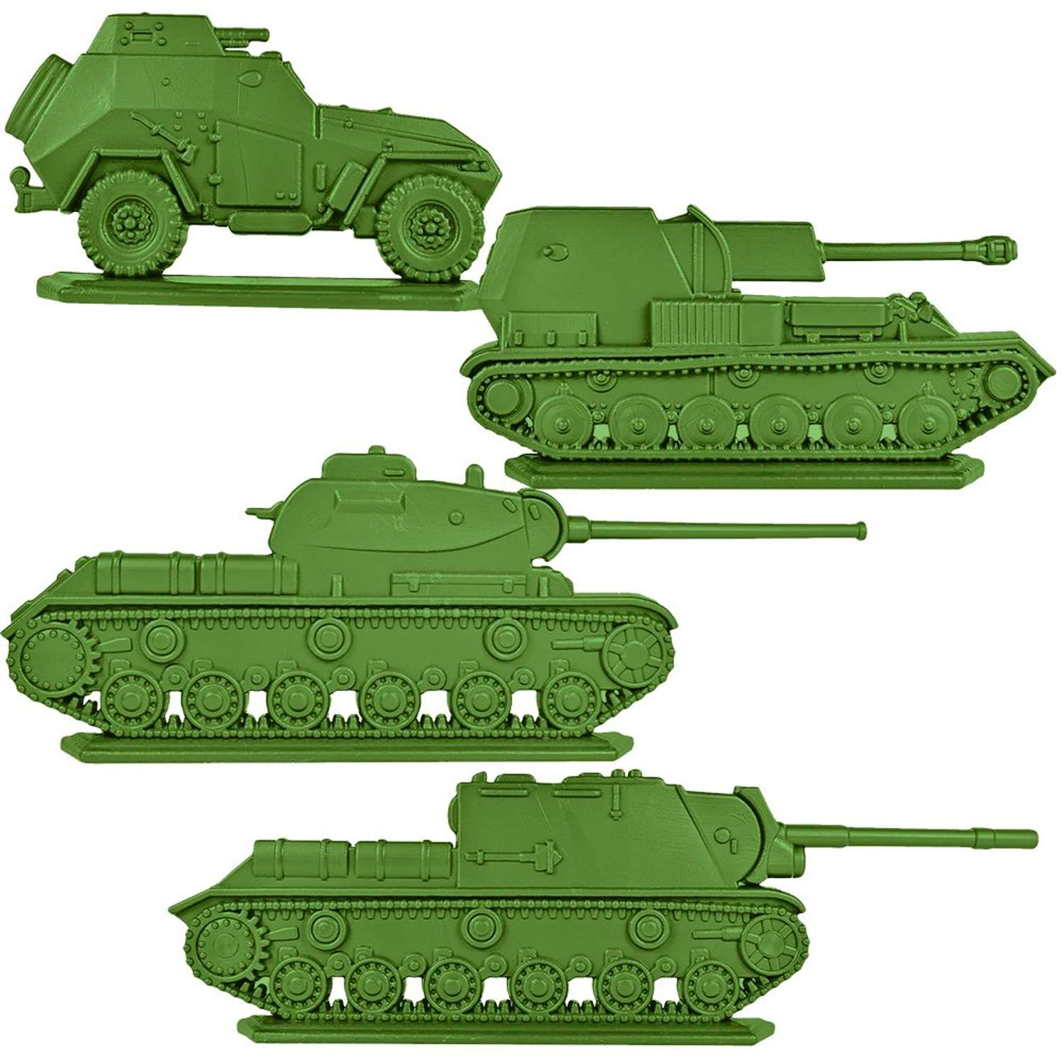 Набор фигурок Воины и Битвы Танки БА-64 и СУ-76 ИС-1 и ИСУ-152 цвет хаки - фото 1