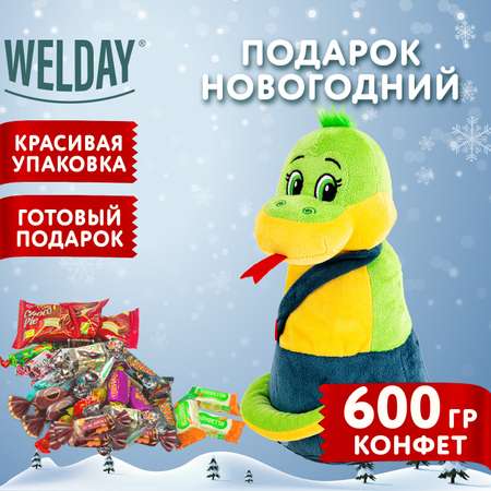 Сладкий новогодний подарок WELDAY для детей символ 2025 набор конфет в мягкой игрушке Мультяшка