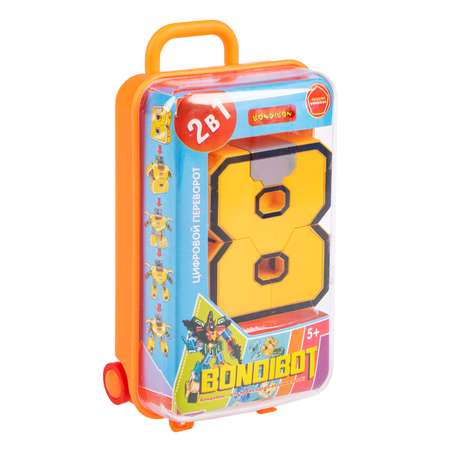 Трансформер BONDIBON BONDIBOT 2 в 1 Цифровой Переворот робот-цифра 8 жёлтого цвета в оранжевом боксе