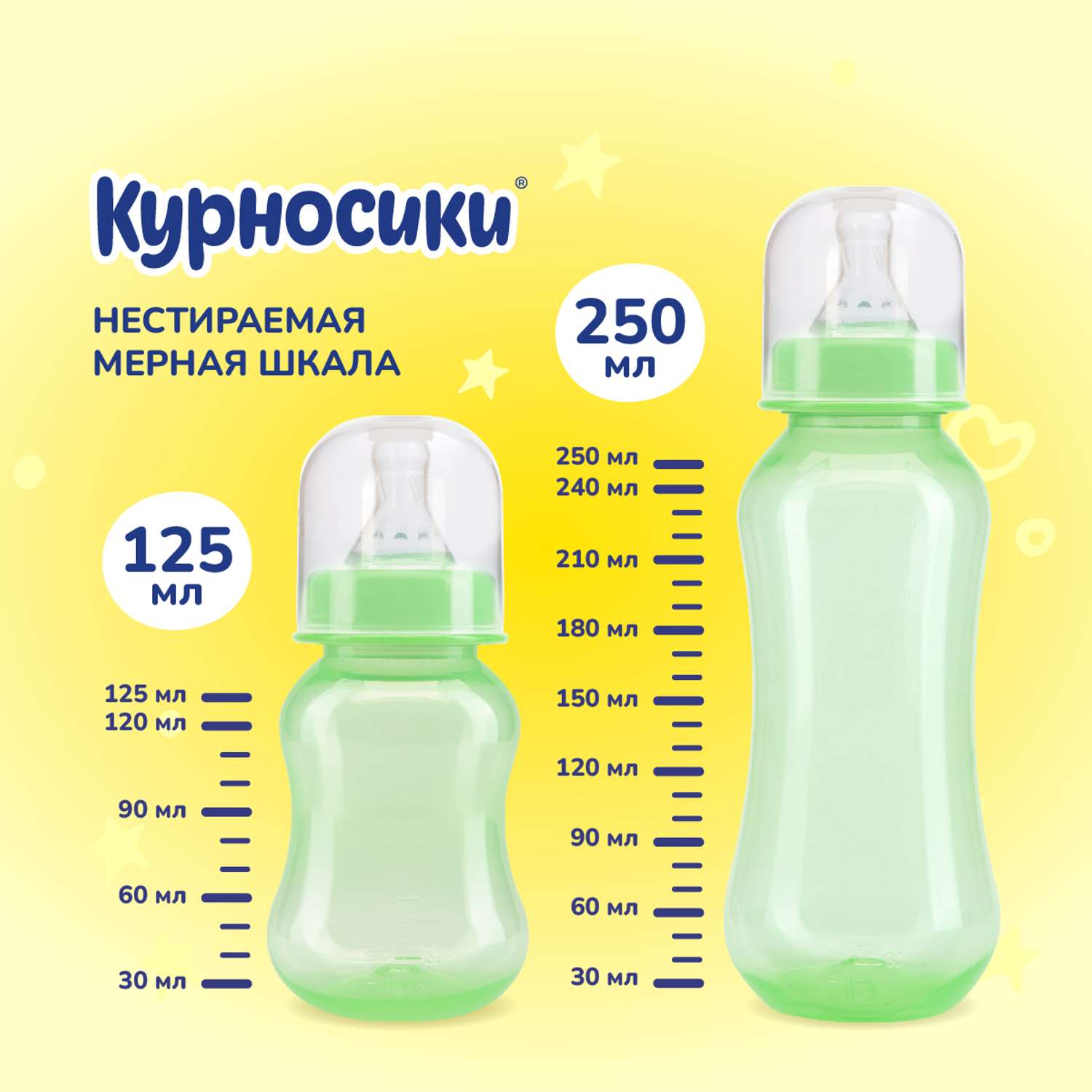 Набор бутылочек Курносики 2 шт. 125 мл и 250 мл салатовый - фото 2
