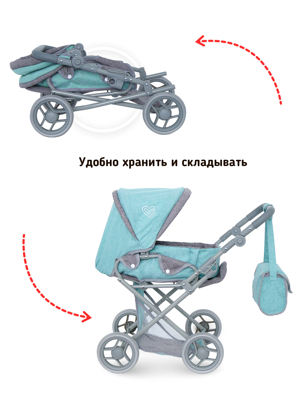 Коляска для кукол трансформер Buggy Boom с сумкой и съемной люлькой фисташковая 8450-2216 - фото 7