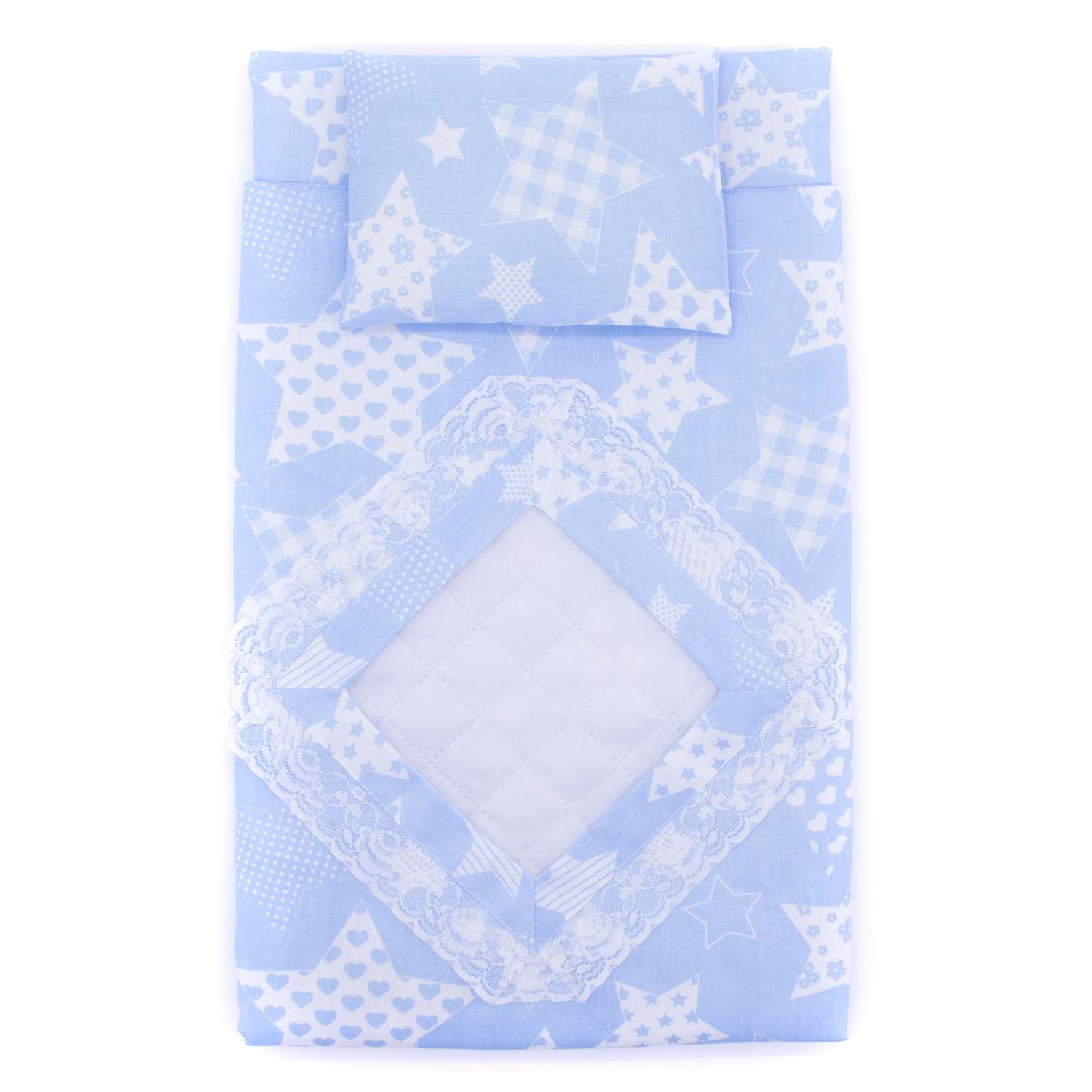 Комплект для пупса Модница 43-48 см: одеяло в пододеяльнике подушка и матрасик светло-голубой 6109светло-голубой - фото 1